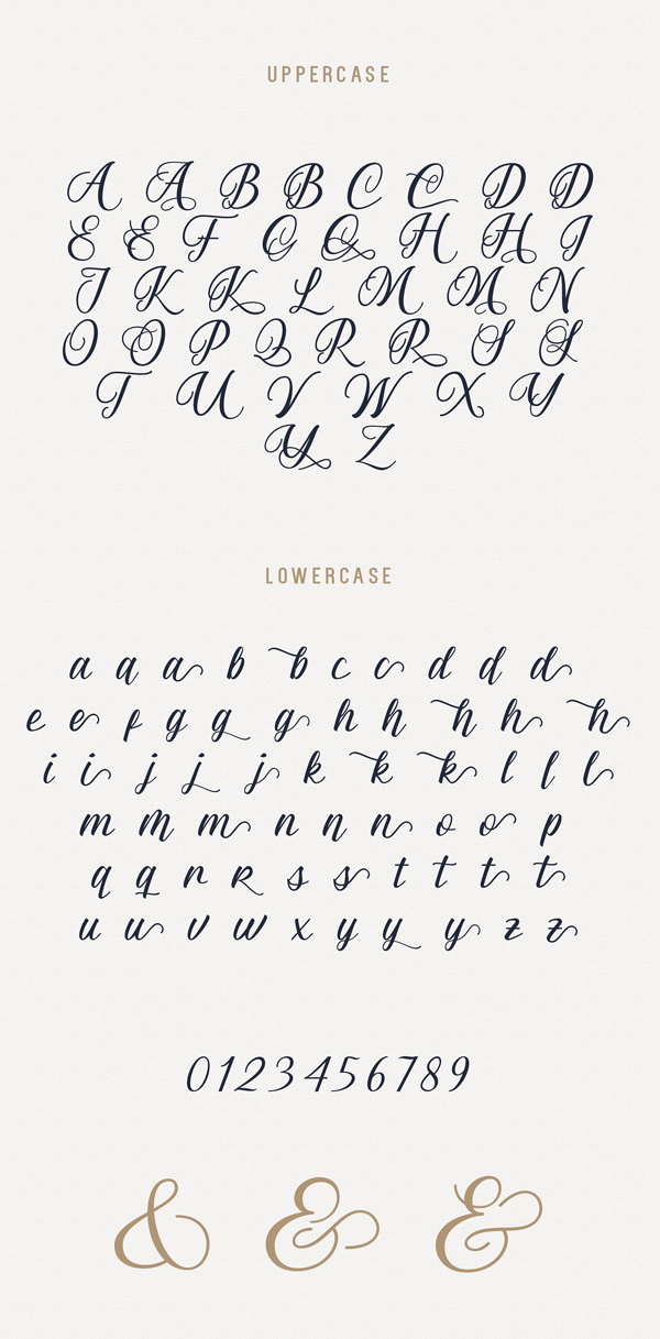 Almyra Script font letters