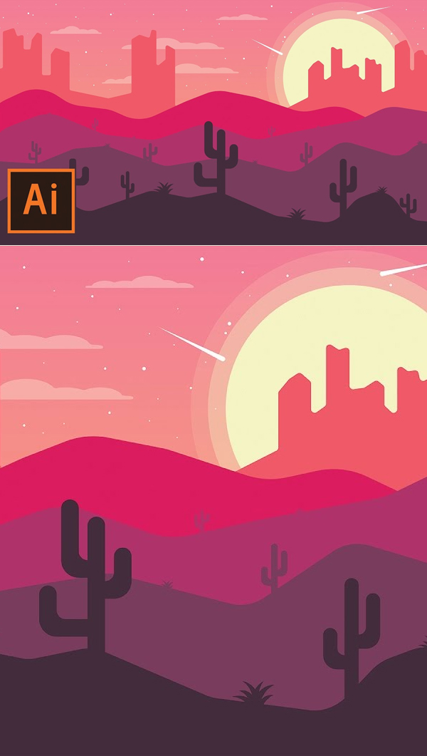 How to Draw Desert Landscape Flat Design In Illustrator Tutorial