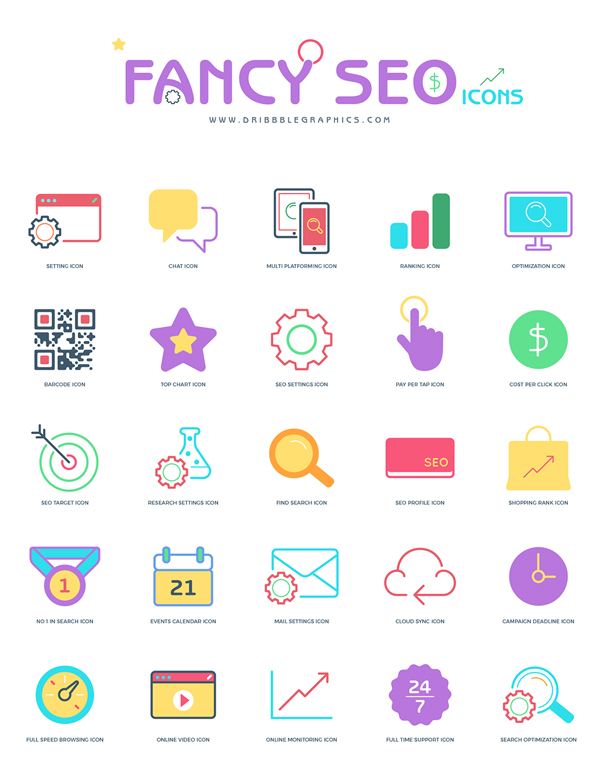 Freebie: Flat Fancy Seo Icons 2018