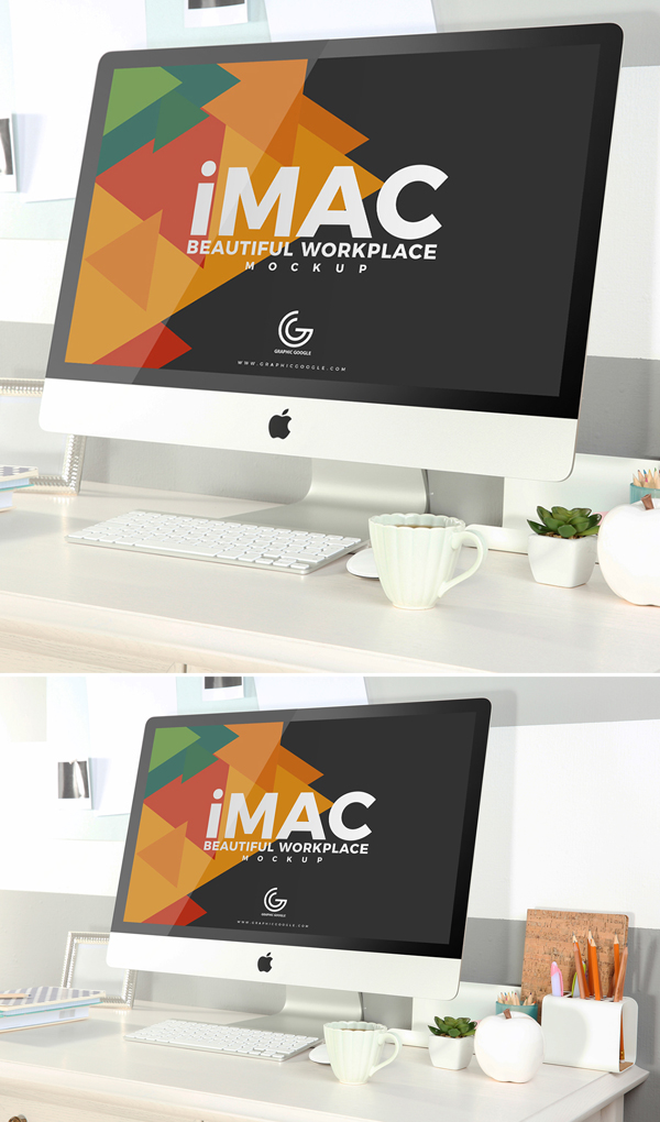 Freebie: Beautiful Workplace iMac Mockup 2018