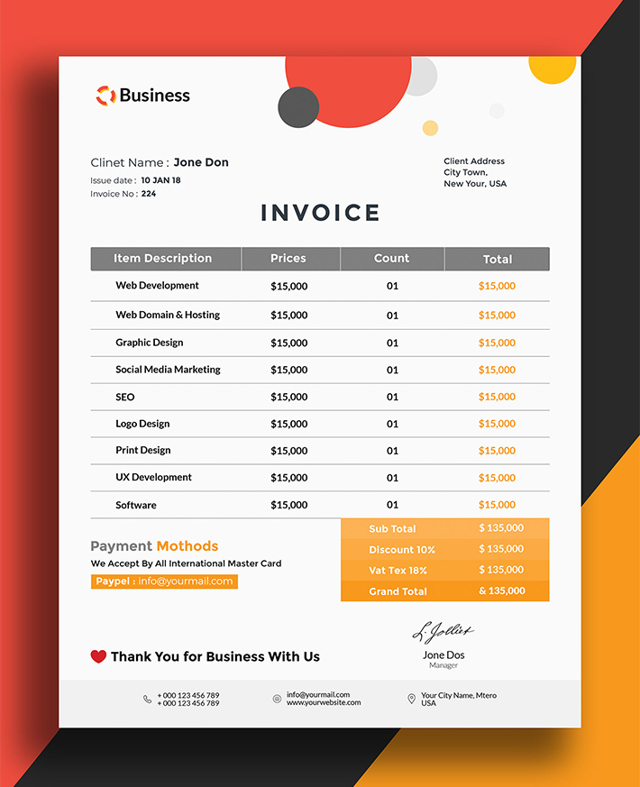 Creative Business Invoice Template Free Download (PSD)