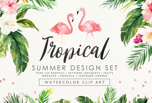 floral watercolor summer design elements