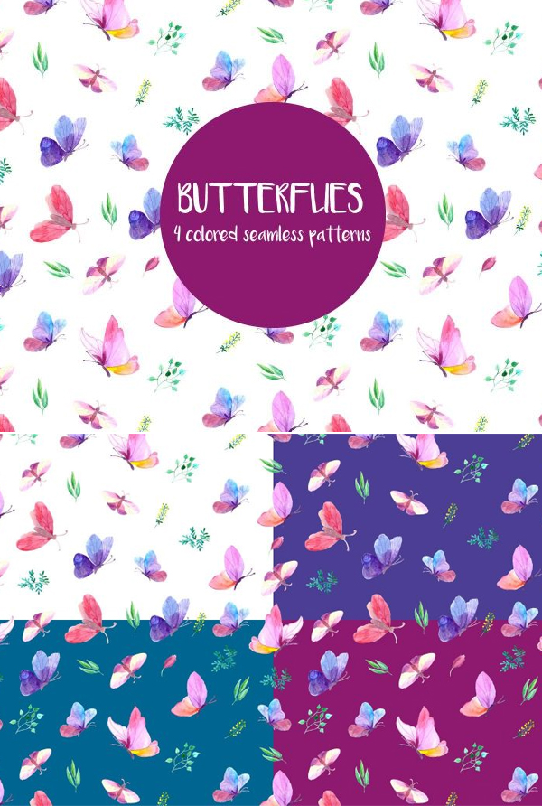 Free Butterflies Watercolor Vector Pattern