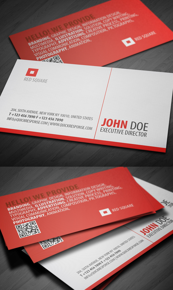 Red Square QR Business Card Design