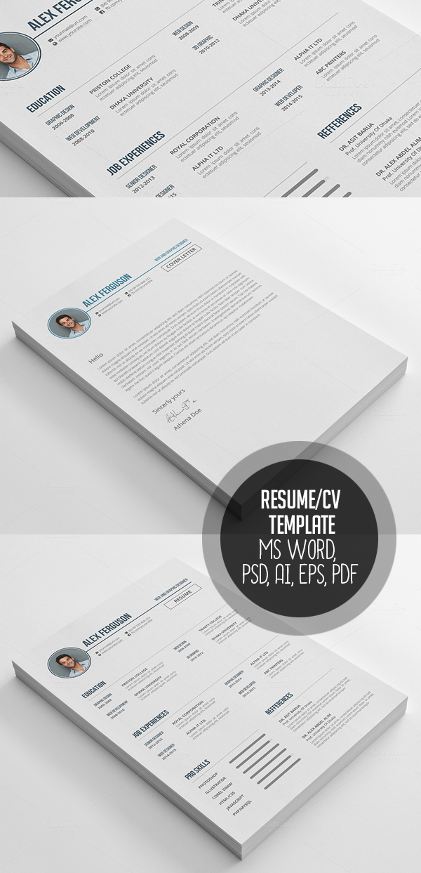 Resume CV Template MS Word, PSD, AI, EPS, PDF