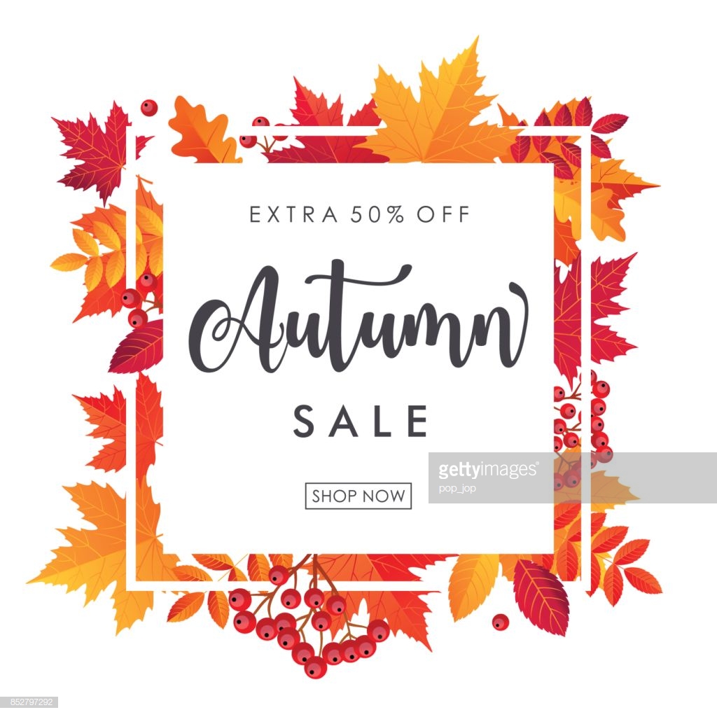 Autumn Leaves Sale Square Frame. Vector illustration template