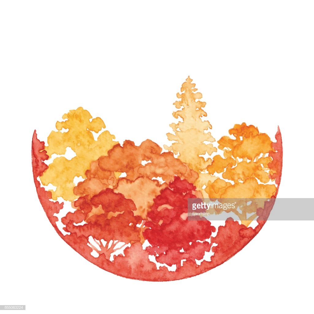 Watercolor Autumn Forest With Circle Frame