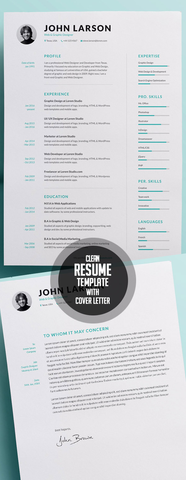 Clean Resume Template with Cover Letter