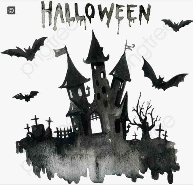 halloween design elements watercolor haunted house