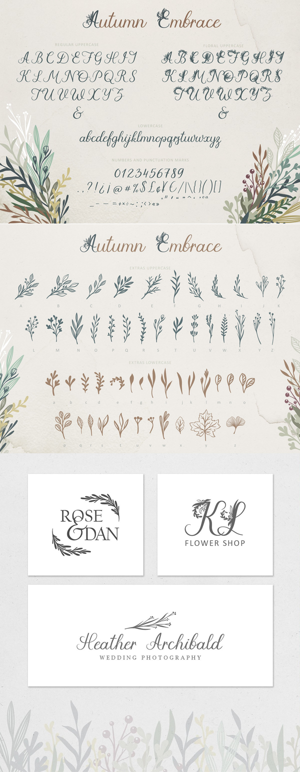 Autumn Embrace Floral Font Letters + EXTRAS