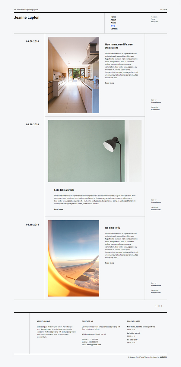 Jeanne - Minimal Photography and Portfolio WordPress Theme