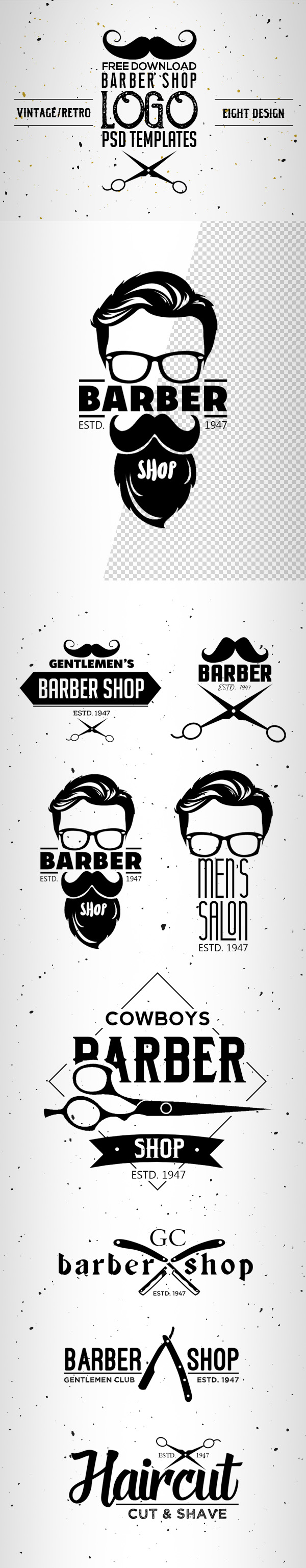 8 Free Vintage Barber Shop Logo Templates (PSD)