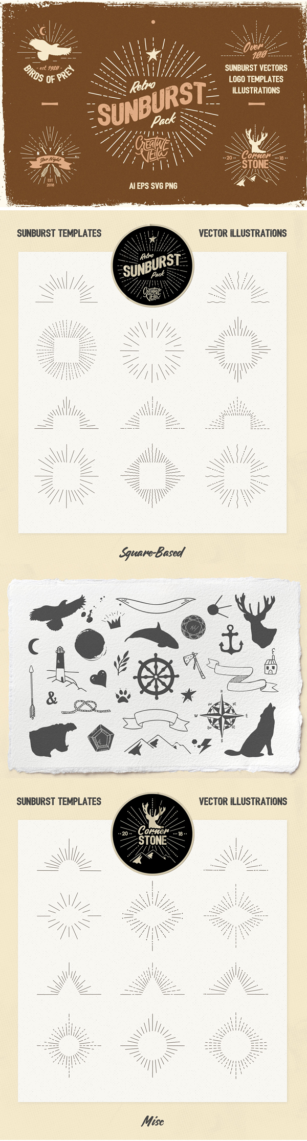 Freebies for 2019: Free Vintage Glory: Sunburst Vector Set