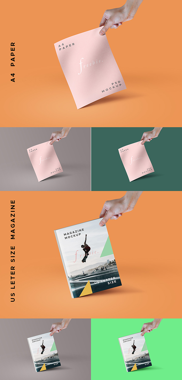 Free A4 Paper & Magazine Mockup