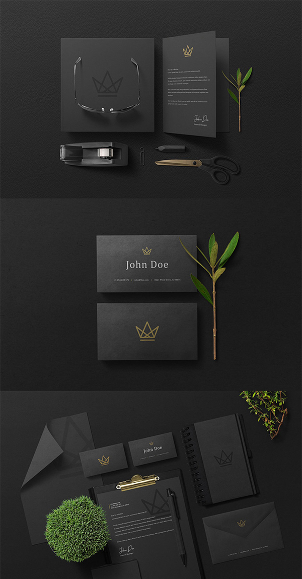 Free Elegant Black Branding Stationery PSD Mockup