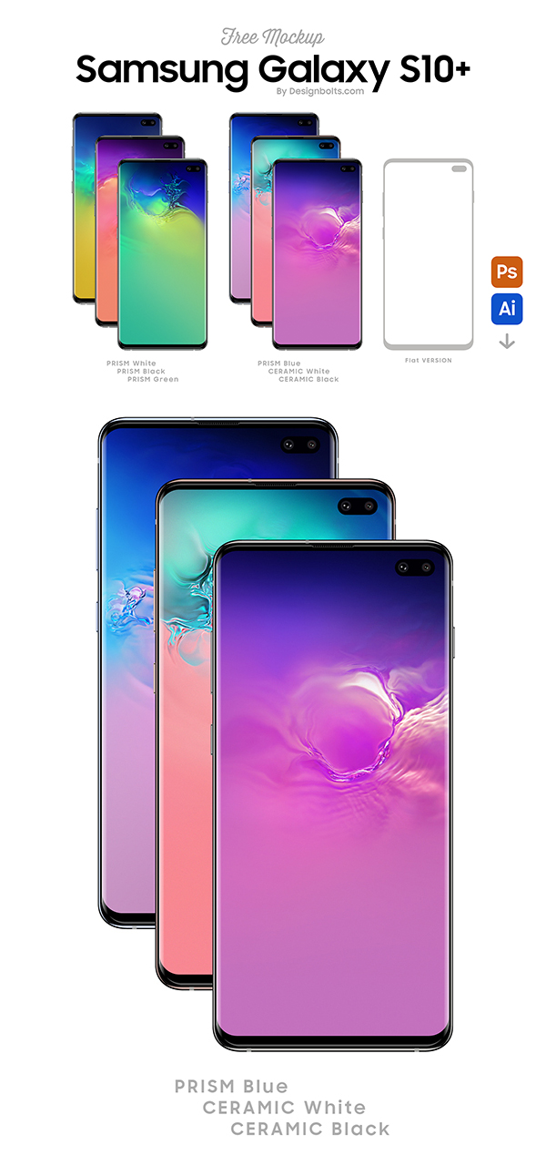 Free Samsung Galaxy S10+ (Plus) Mockup PSD & Ai