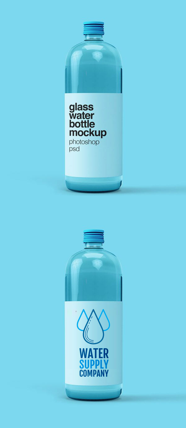 Free Glass Water Bottle Mockup Template