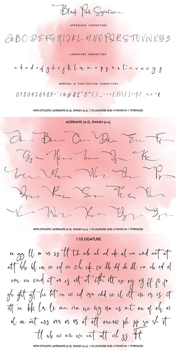 Black Pink Script Font Letters