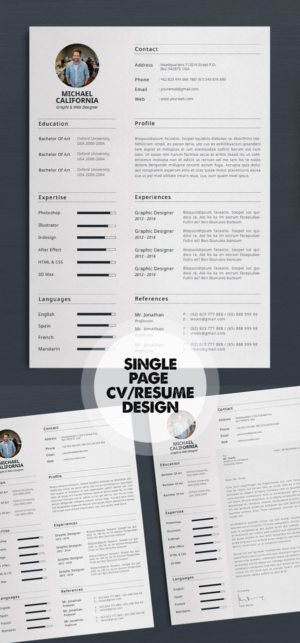 Single Page Resume/CV Template #resumedesign