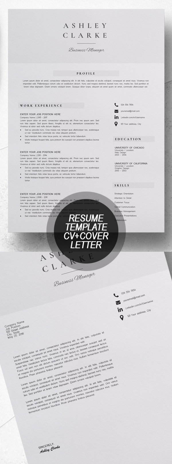 Resume Template  CV + Cover Letter #resumedesign