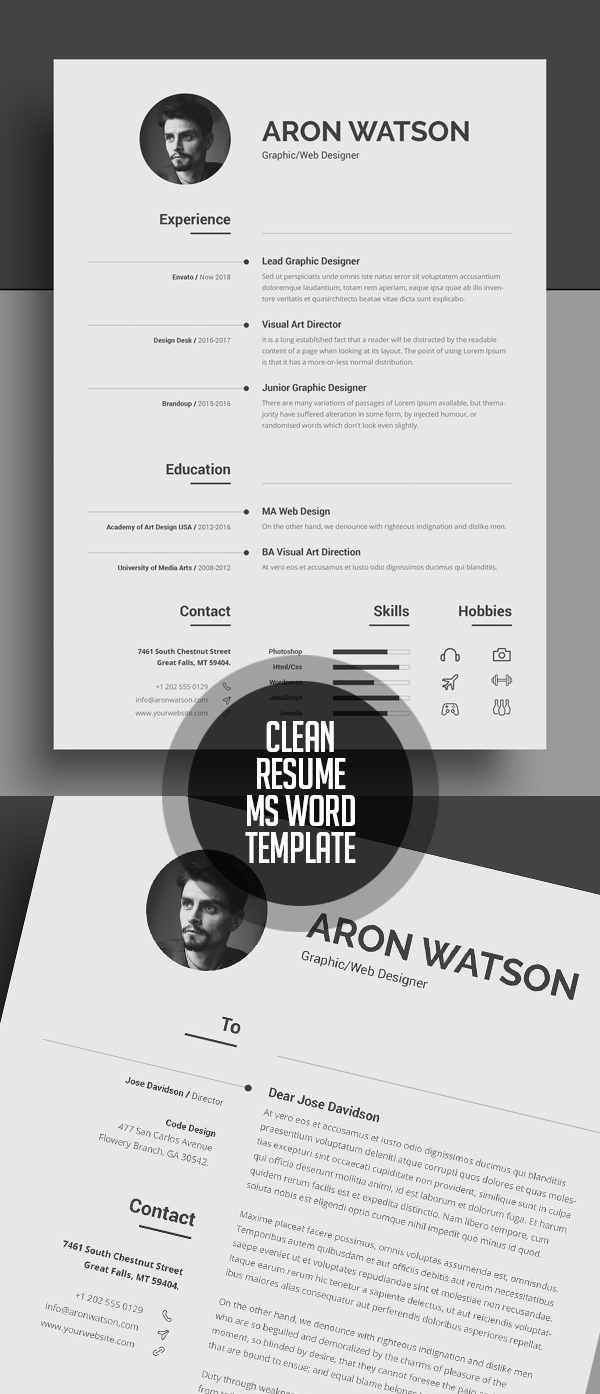 Clean Resume/CV Word Template #resumedesign