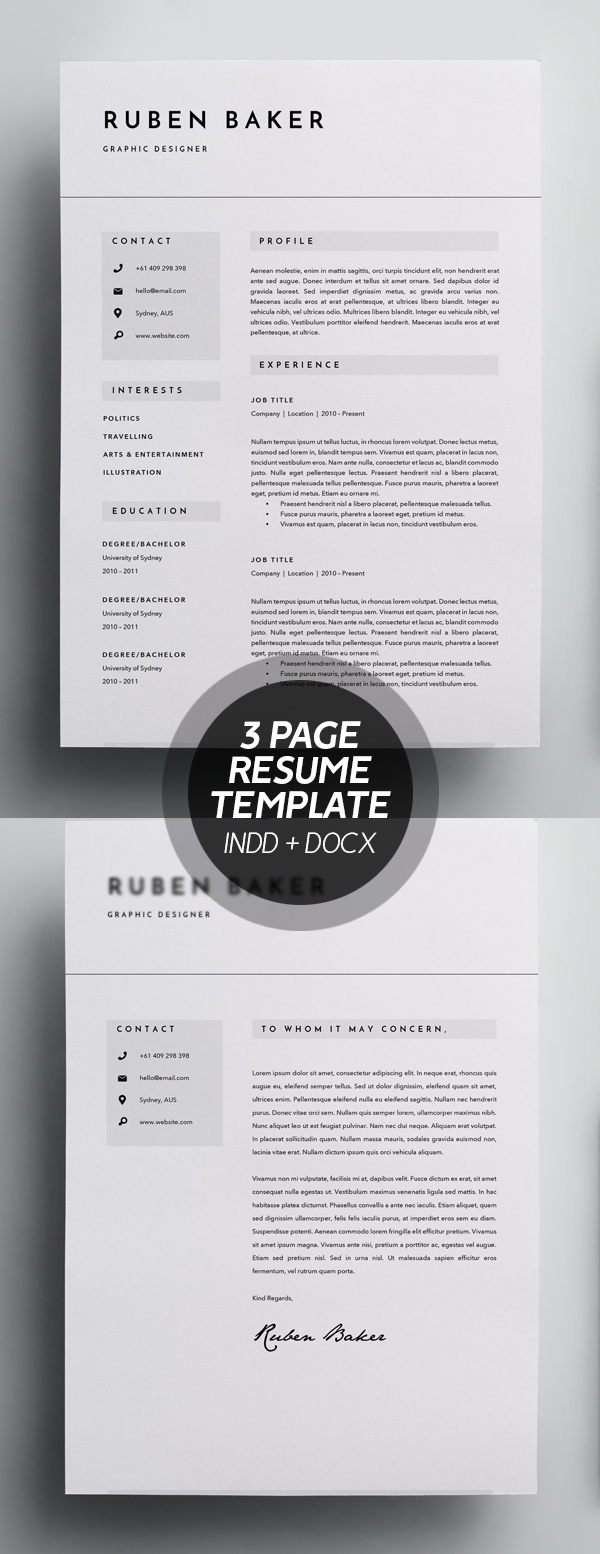 3 Page Resume Template - INDD + DOCX #resumedesign