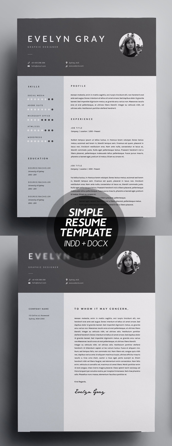 Simple 3 Page Resume Template - INDD + DOCX #resumedesign