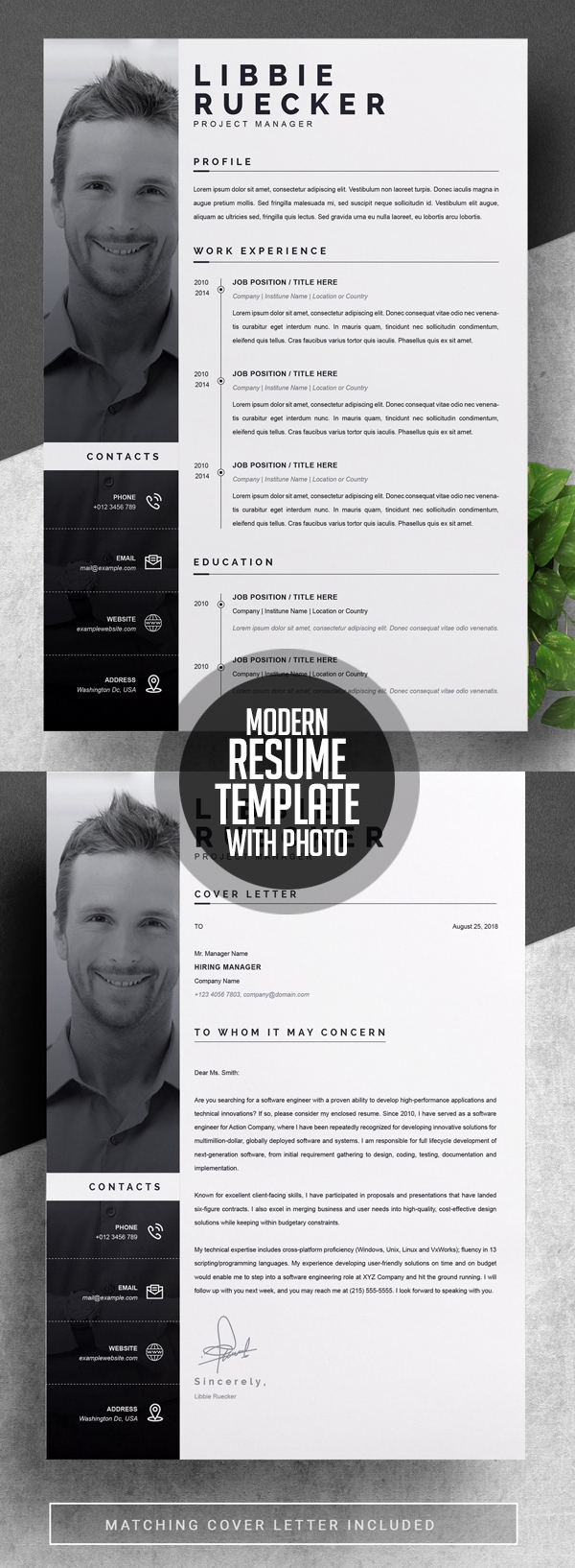 Modern Resume Template with Photo #resumedesign