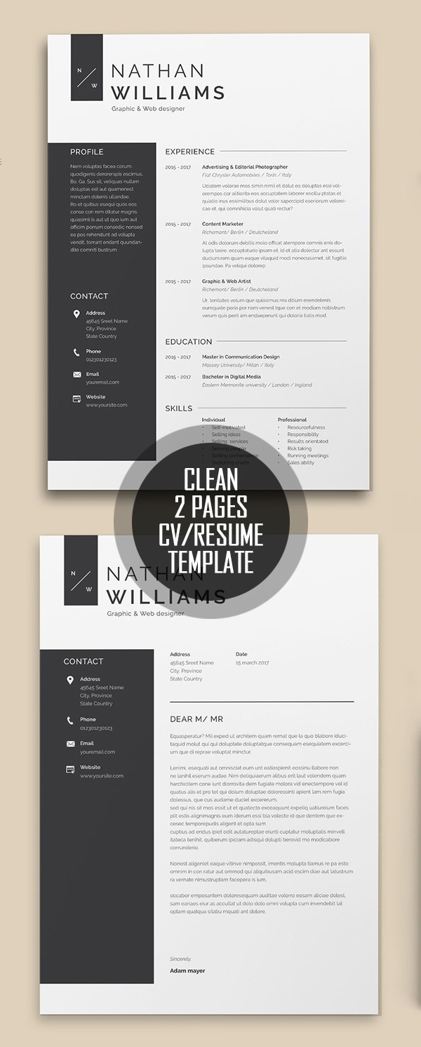 Clean 2 Pages Resume Template #resumedesign