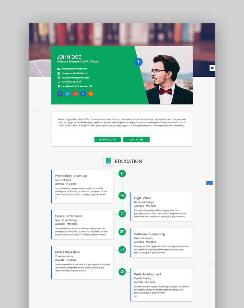 23+ Best HTML Resume Templates to Make Personal Profile CV Websites ...