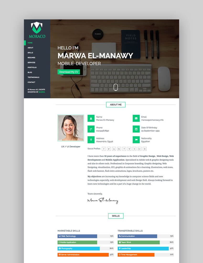 23+ Best HTML Resume Templates to Make Personal Profile CV Websites ...