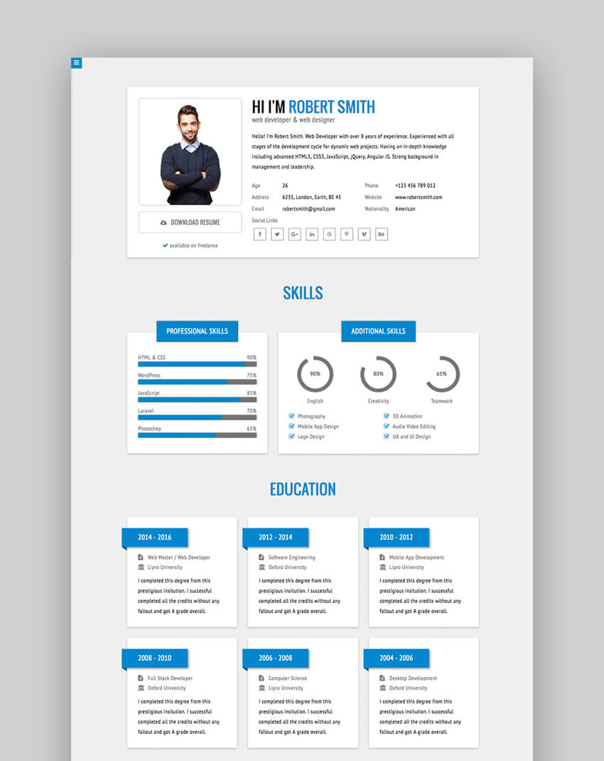 23+ Best HTML Resume Templates to Make Personal Profile CV Websites ...
