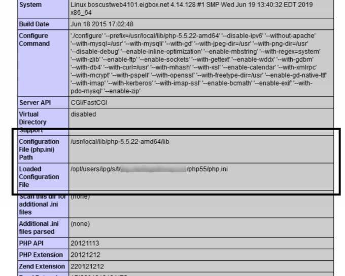 Настройка опций в файле php ini timeweb