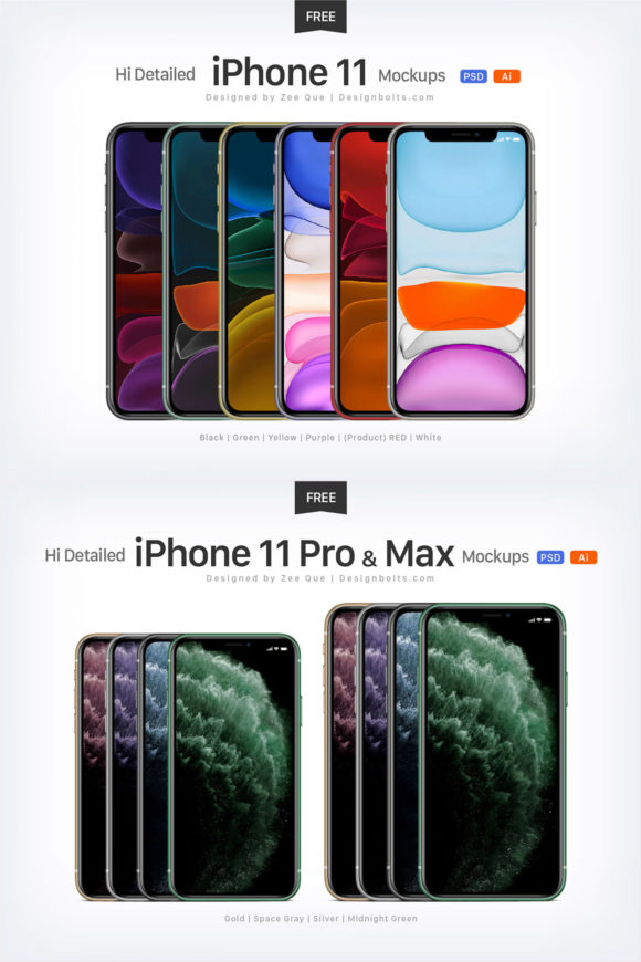 Collection of PSD and Ai iPhone 11 mockups