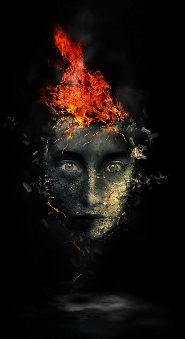 Create Surreal Human Face with Flame Hair & Disintegration Effect in Photoshop