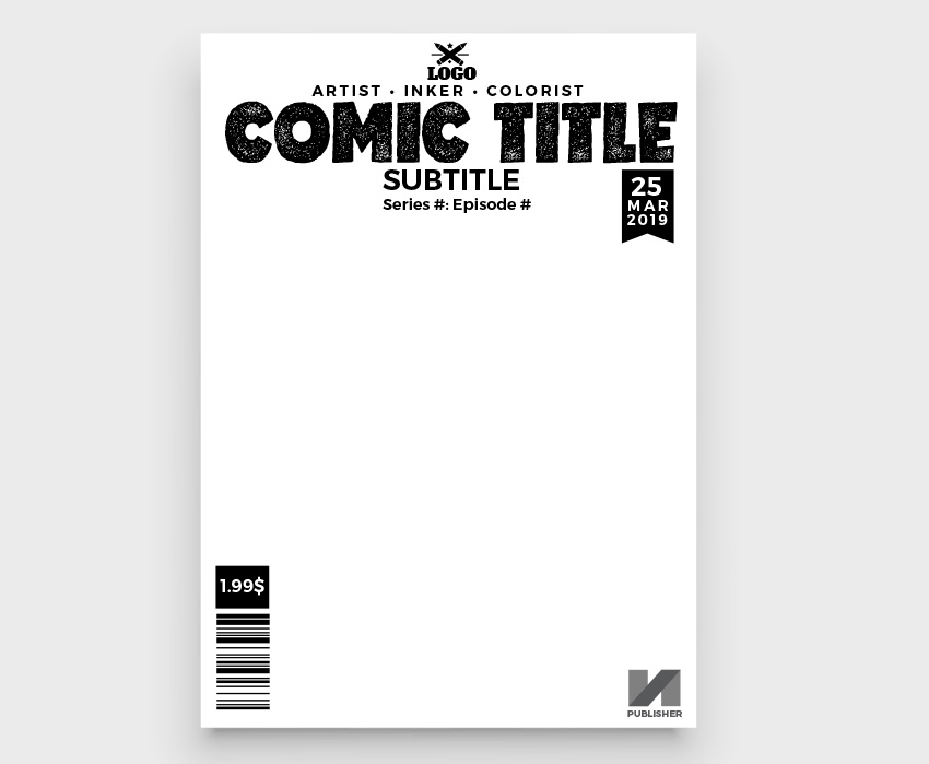 how to set up comic book cover template cmic book cover template needed logo title date  elements for publication author publisher price series episode artist barcode price 