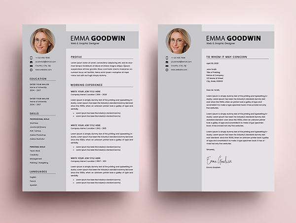 Free Resume 2 Page + Cover Letter Templates (PSD) - 6