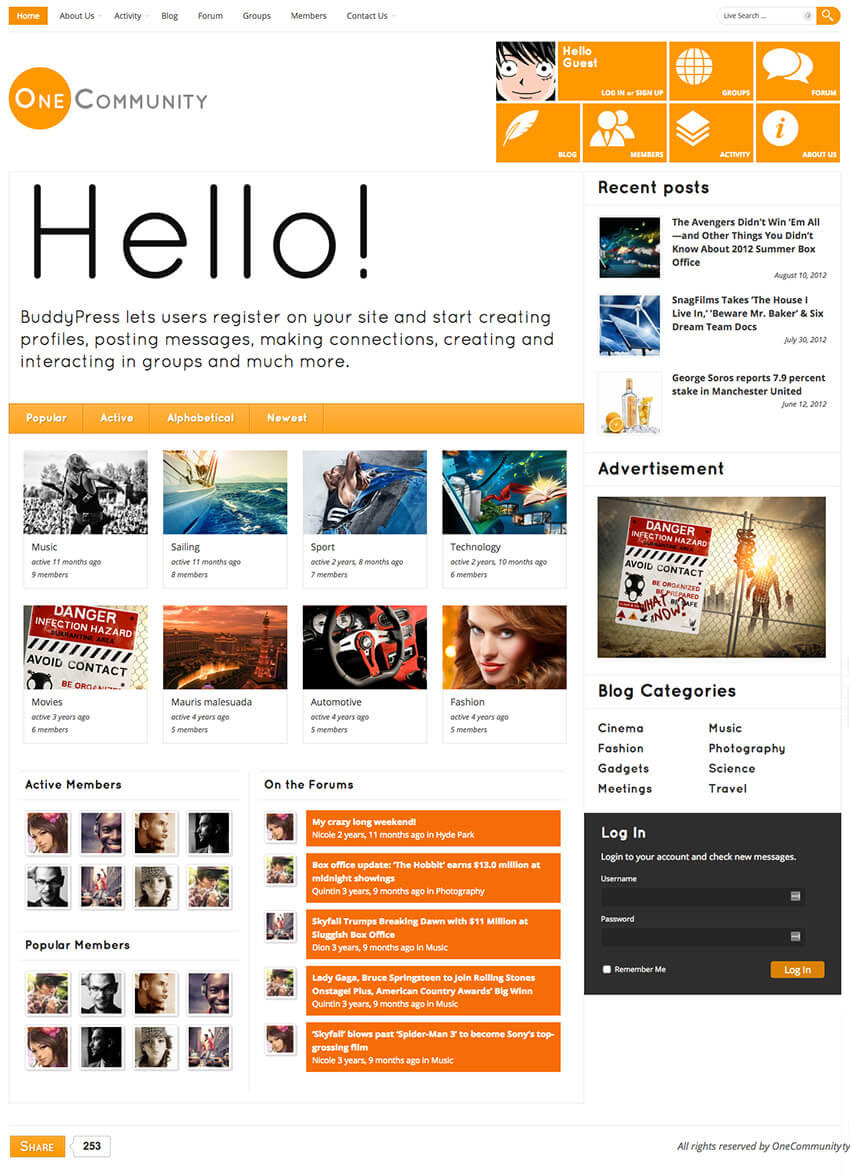 OneCommunity BuddyPress WordPress Social Theme