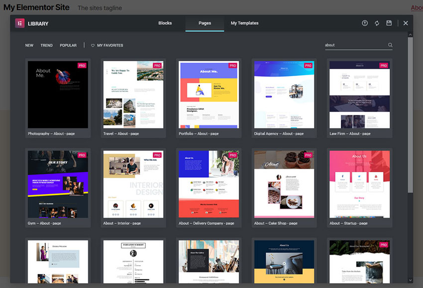 Elementor Template Library Search Results
