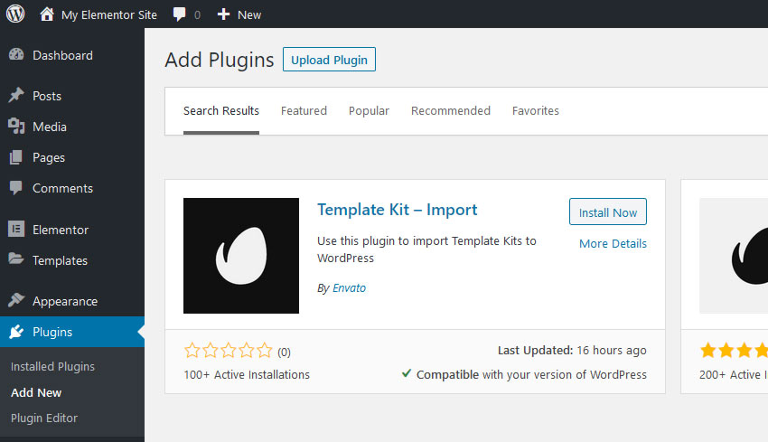 WordPress Add Plugins Screen - Template Kit Editor