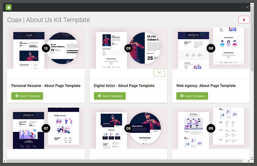 Template Kit Listing Screen