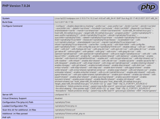 PHPINFO Output