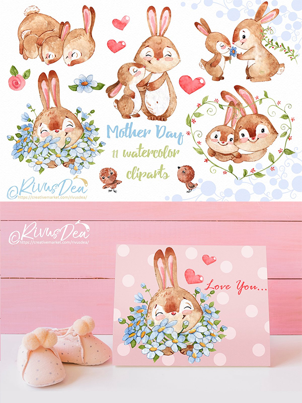 Bunny and Mom Clipart Set