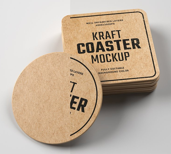 Kraft Beverage Coaster Mockup