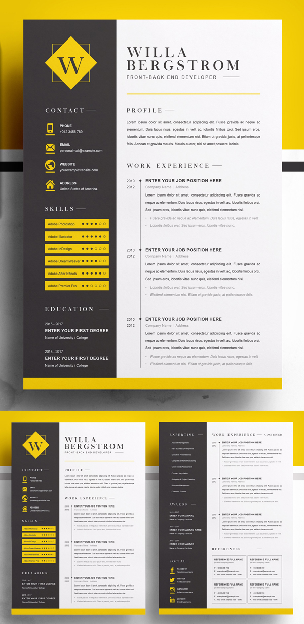 Minimal Yellow Resume Template / CV