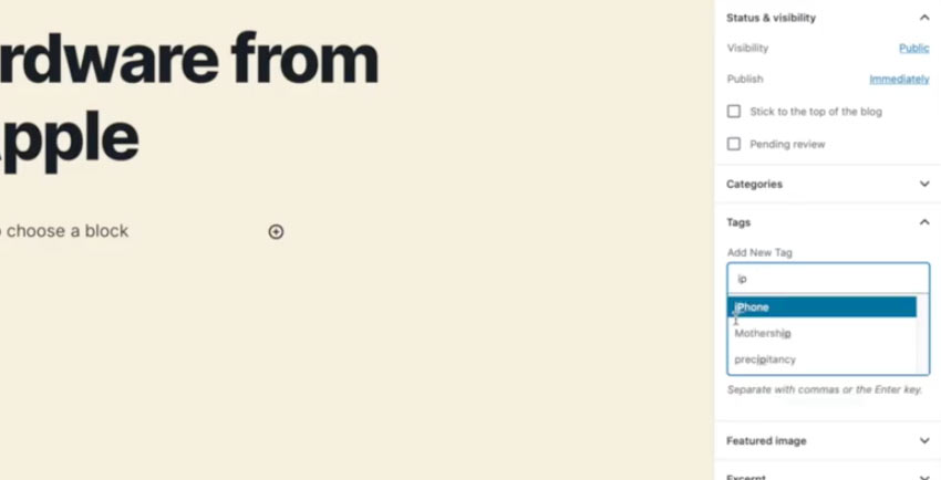 tags in the wordpress editor