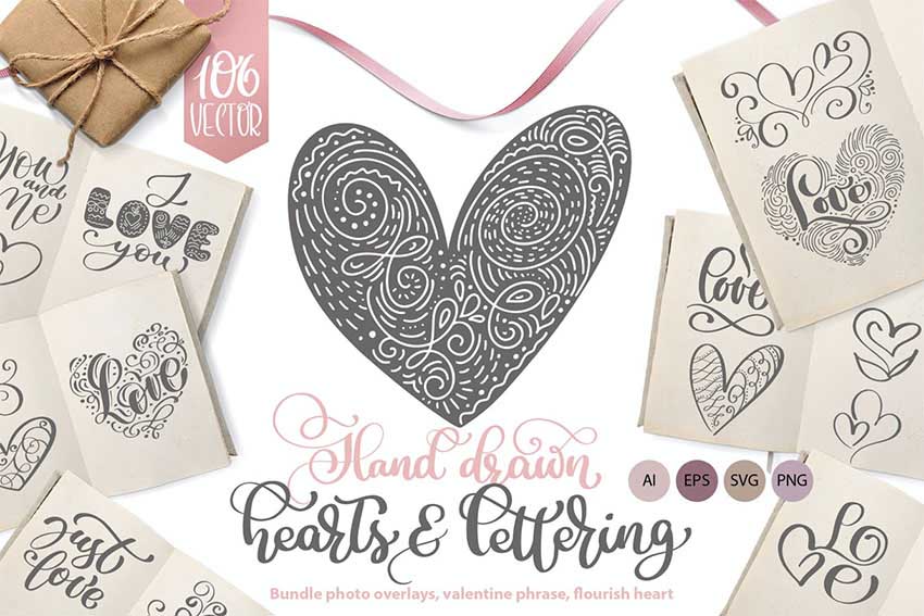 Valentines Hand Drawn Heart Vector Collection