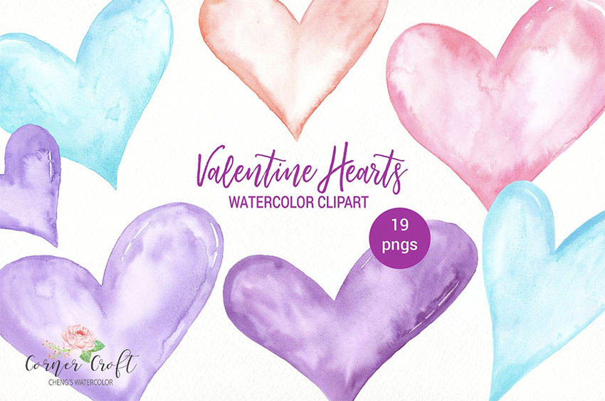 Watercolor Valentine Heart Graphics