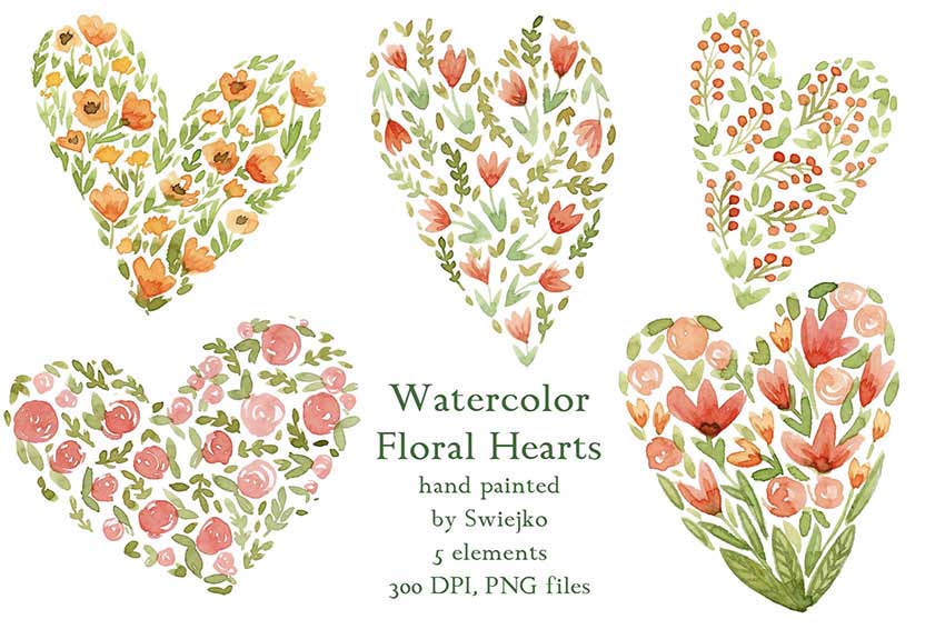 Watercolor Floral Heart Art