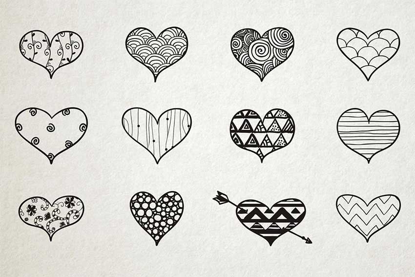 Hand Drawn Heart Vector Set